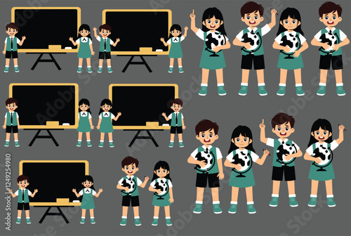 Set of Children Activity at school with uniform