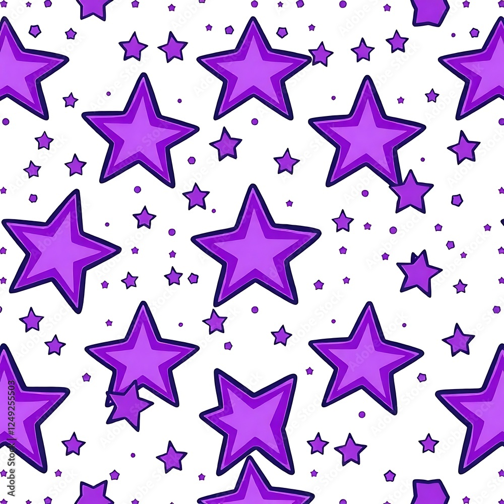 Purple Starry Night: A whimsical and vibrant purple starry night pattern with sparkling dots and varying sizes of five-pointed stars, offering a fun and playful feel. Purple Starry Night: A whimsical and vibrant purple starry night pattern with sparkling dots and varying sizes of five-pointed stars, offering a fun and playful feel.
