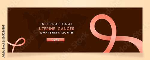 Beautiful Uterine cancer awareness campaign banner with peach ribbon symbols on gradient pastel light peach background and space for text.