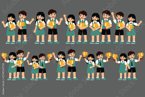 Set of Children Activity at school with uniform