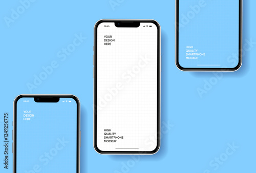 Realistic smartphone mockup. Mobile phone vector with isolated on white background. Device front view. 3D mobile phone with shadow. Realistic, high quality smart phone mockup for ui ux presentation.