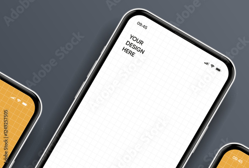 Realistic smartphone mockup. Mobile phone vector with isolated on white background. Device front view. 3D mobile phone with shadow. Realistic, high quality smart phone mockup for ui ux presentation.