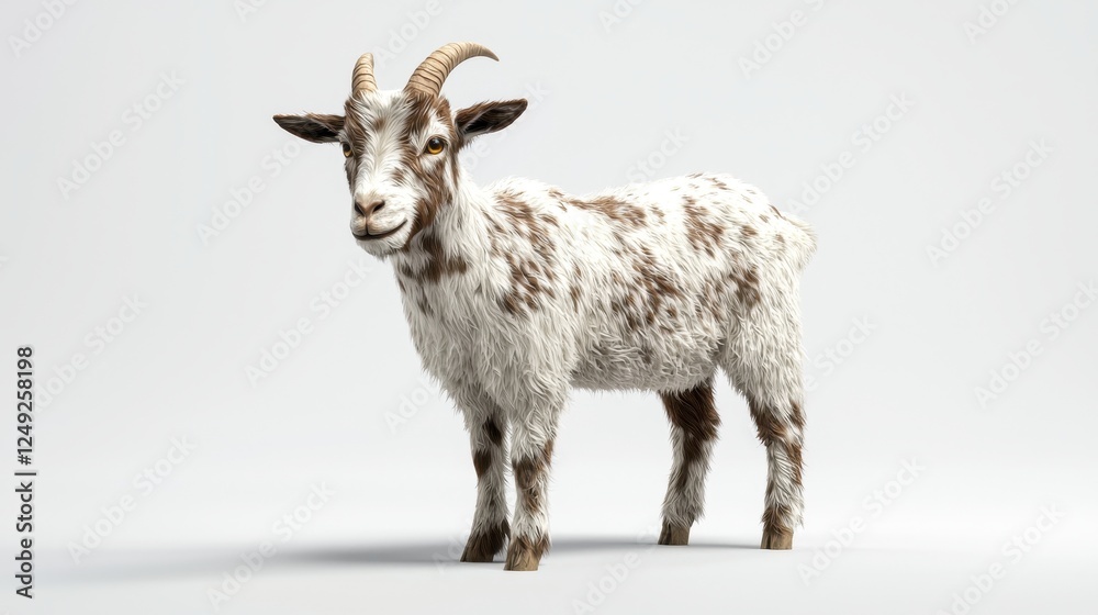 Obraz premium Realistic 3D Illustration of a Goat with Brown and White Fur on a Light Background
