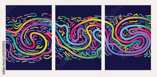  Colorful Gradient Lines with Blank Space. Abstract Gradient hand drawn Lines Set. Curved Rainbow Gradient Shapes with blank area for copy space paper size vector illustration
