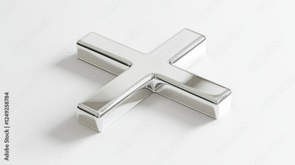 Obraz premium Polished Chrome Decorative Cross Shape on White Background for Modern Design Aesthetic