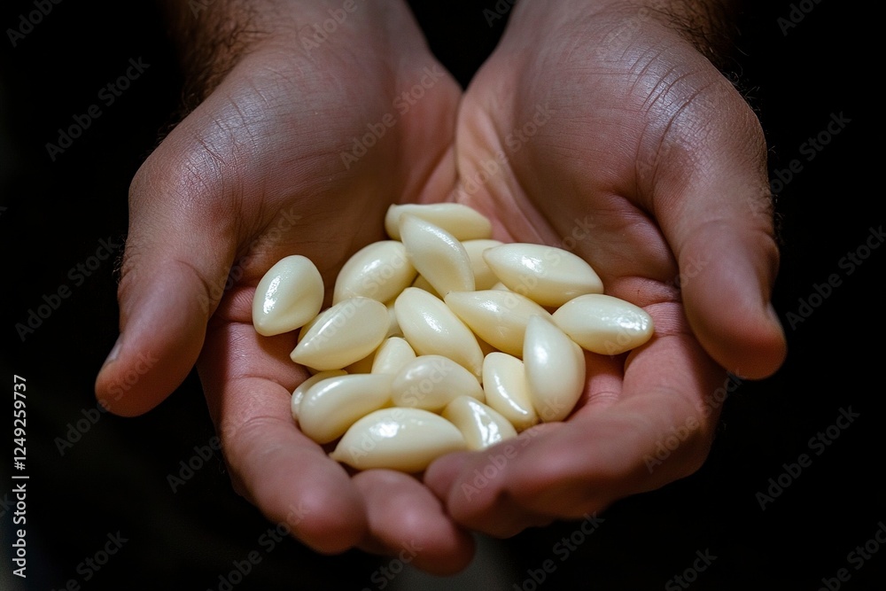 Closed-up of handful Garlic on the black background. Closed-up of handful Garlic on the black background.