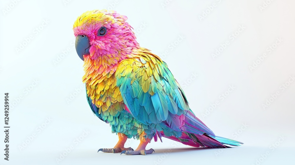 Obraz premium Vibrant and Colorful Parrot with Multicolored Feathers on a Light Background