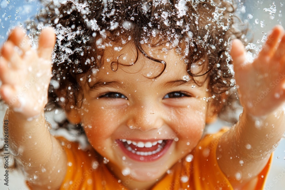A child experiencing the joy of playing in the rain for the first time A child experiencing the joy of playing in the rain for the first time
