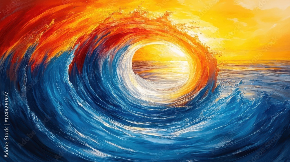 Ocean wave sunset portal, calm sea background, spiritual art Ocean wave sunset portal, calm sea background, spiritual art