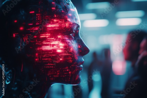 A cyberpunk-inspired digital think tank where neon-lit avatars discuss ideas in a virtual reality meeting room