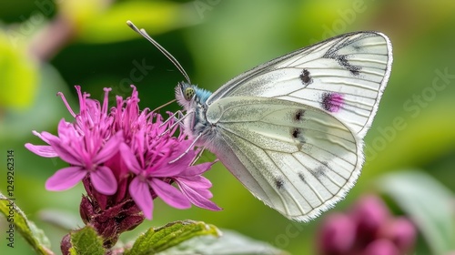 Butterfly feeding on pink flower, garden, summer