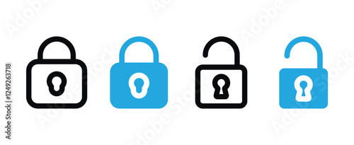 Lock and unlock icon, data protection padlock icons secure cybersecurity