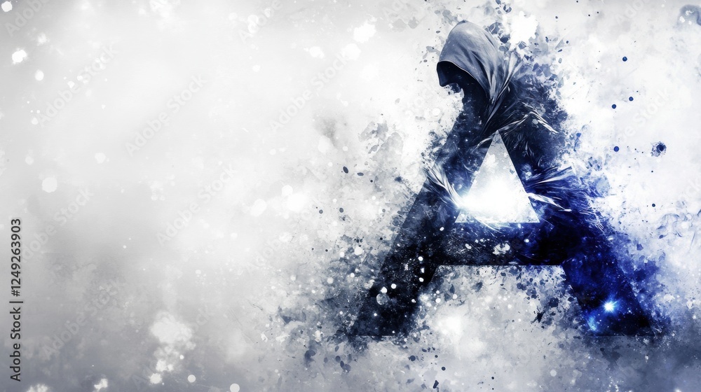 Naklejka premium Mysterious Figure in Hoodie Surrounded by Abstract Light Effects