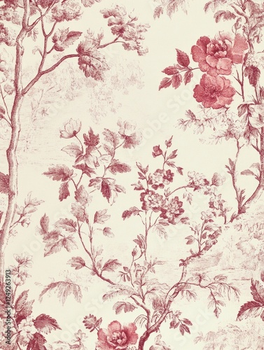 Wallpaper Mural Vintage style wallpaper with floral pattern featuring red roses on a beige background. Torontodigital.ca
