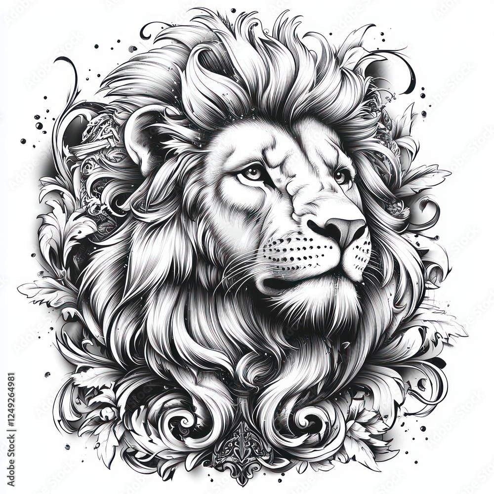Lion Head with Punk Mane and Crown Fierce Rebellious Regal Illustration Lion Head with Punk Mane and Crown Fierce Rebellious Regal Illustration
