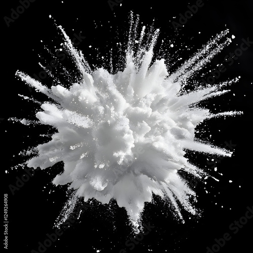 A white sugar explosion on a black background