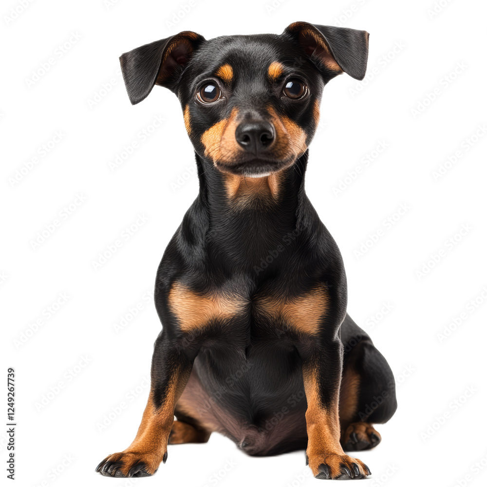 Adorable Miniature Pinscher Puppy Sitting Adorable Miniature Pinscher Puppy Sitting