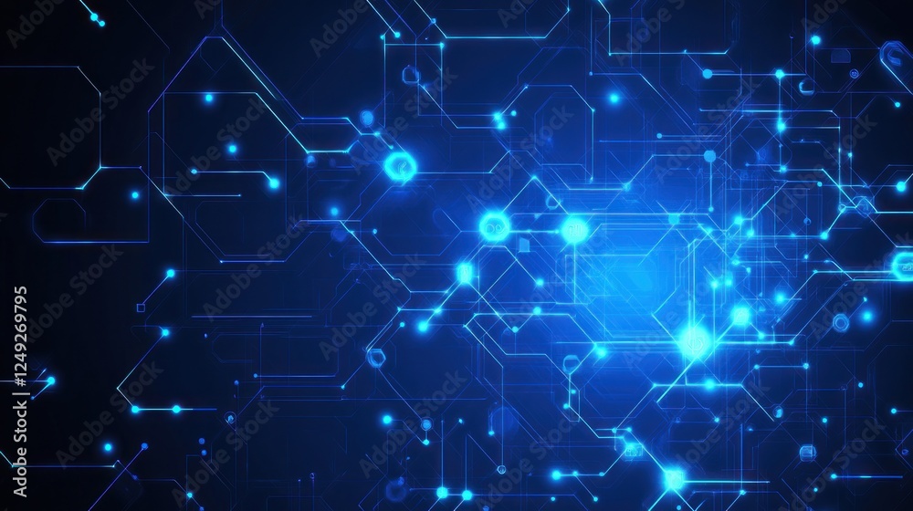 Abstract Futuristic Technology Background with Glowing Blue Lines and Nodes Abstract Futuristic Technology Background with Glowing Blue Lines and Nodes