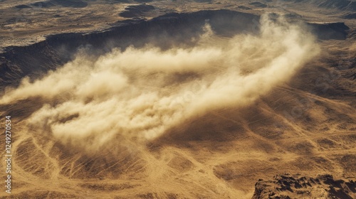 Dust storm raging across arid terrain