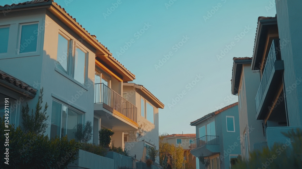 Obraz premium Modern Suburban Neighborhood at Sunset