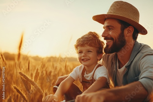 A father teaching his child to ride a bicycle, sharing an unforgettable bonding experience photo