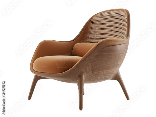 Classic wooden chair with brown seat on dark background, simple style and design for home decor