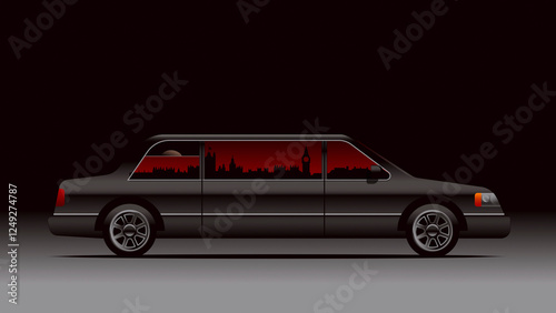 Limousine car with UK Houses of Parliament reflected in tinted windows