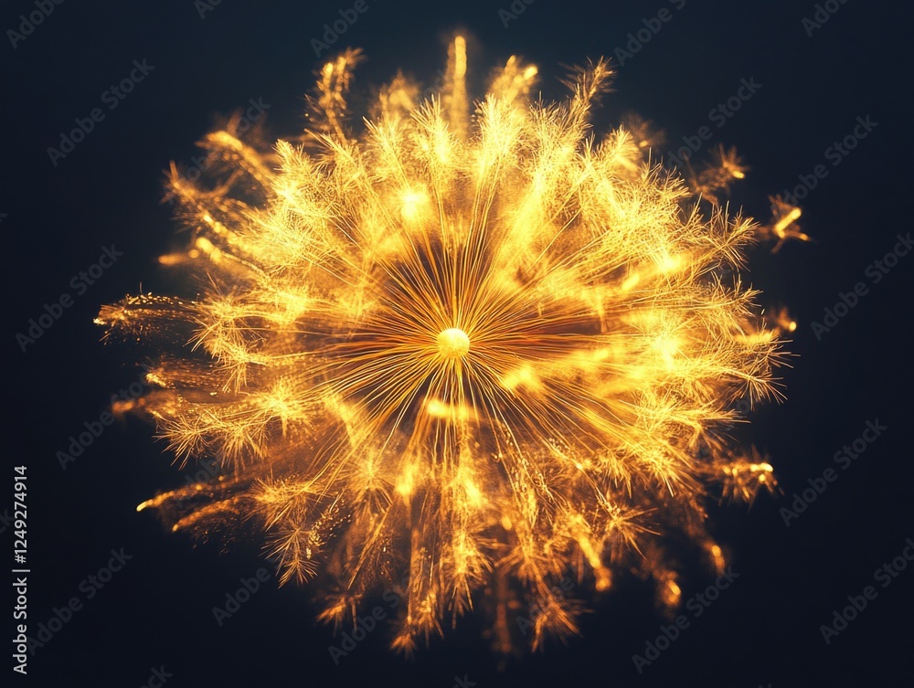 Fototapeta premium Glowing fireworks bursting into a bright display against the night sky, with a dark background for dramatic effect.
