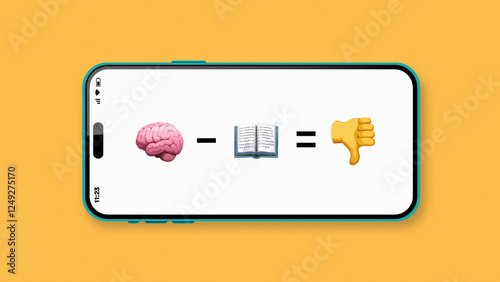 Brain minus book equals thumbs down on smartphone screen photo