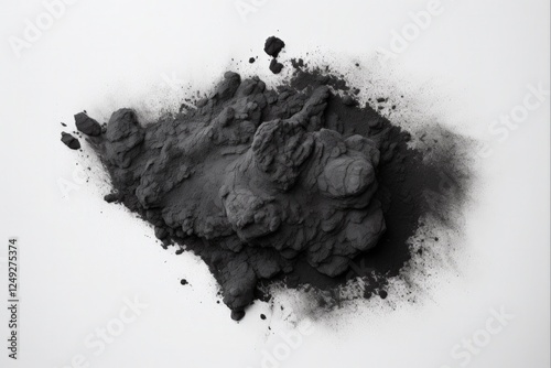 Geologic Beauty: Graphite Powdered Coal on White. A stunning image of a natural Black/Carbon/Grey element in a raw geologic form as Graphite