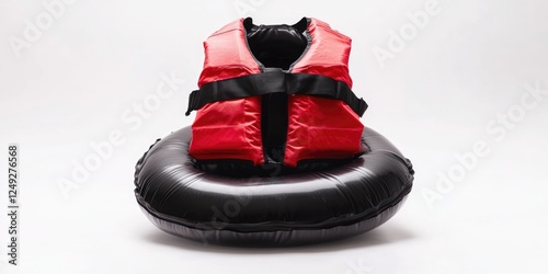 Red and black life jacket with two arm bands for additional buoyancy. photo