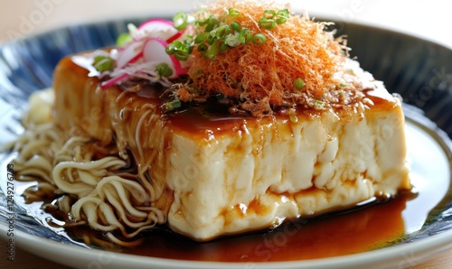 Sesame-Topped Tofu with Noodles, Asian Cuisine, Delicious Food photo