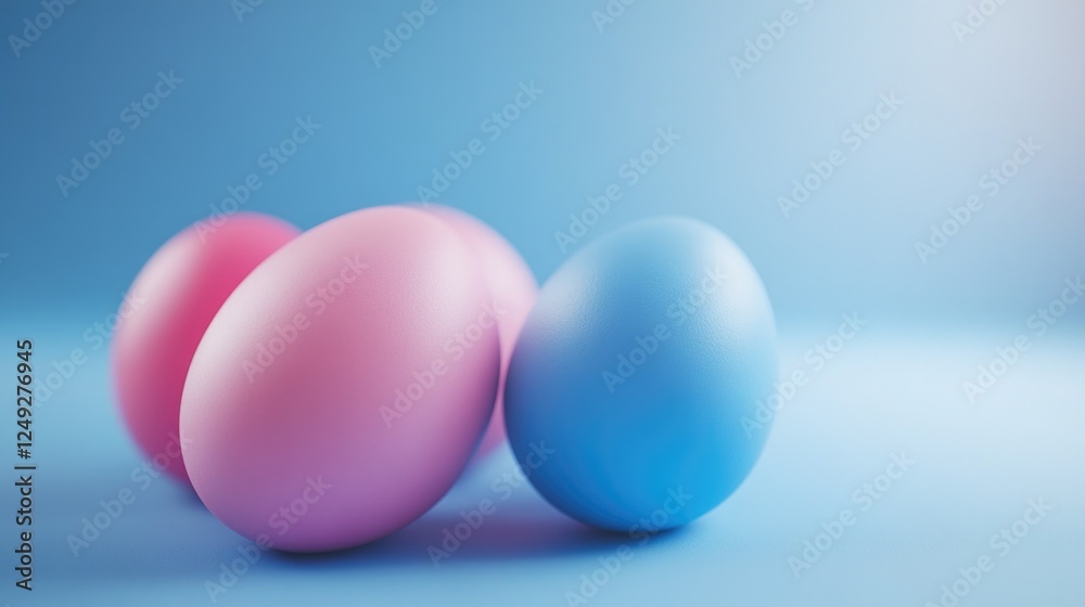 Three pastel-colored eggs, each with its own vibrant color. Symbolic of the Easter tradition of hunting for colored eggs. Three pastel-colored eggs, each with its own vibrant color. Symbolic of the Easter tradition of hunting for colored eggs.