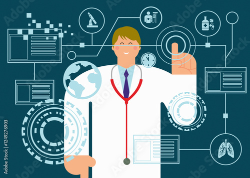 Doctor using digital touchscreen