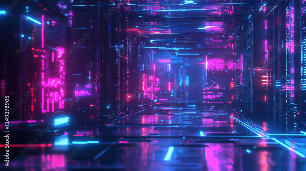 Sci-Fi Neon Digital Street in a Futuristic Cyber City Sci-Fi Neon Digital Street in a Futuristic Cyber City