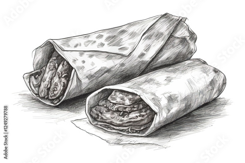 Hand draw background with shawarma. Vector illustration. Fast food.
