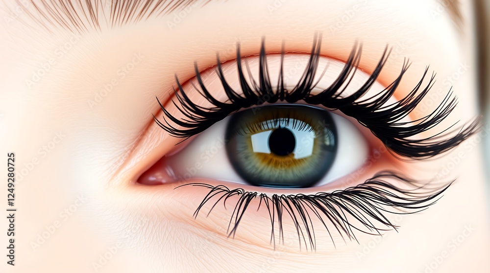 A detailed and beautiful close-up of the eyes adorned with long, dramatic lashes. Generative ai A detailed and beautiful close-up of the eyes adorned with long, dramatic lashes. Generative ai