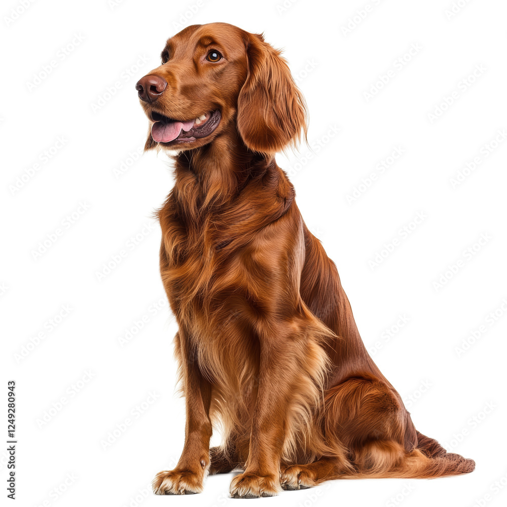 Beautiful Irish Setter Dog Sitting Isolated on White Background Beautiful Irish Setter Dog Sitting Isolated on White Background