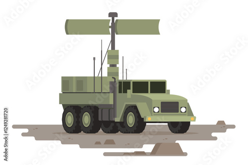 Military Vehicle Radar Truck Vector Illustration. Isolated on White, Flat Style and Fully Editable