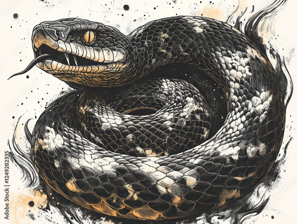Fototapeta premium Intricate Cobra Snake Illustration in Black and White with Detailed Line Work and Classic Artistic Style
