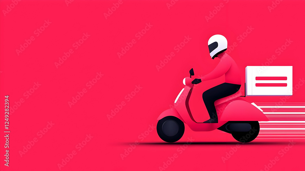 custom made wallpaper toronto digitalDelivery Rider on Scooter in Motion Against Vibrant Pink Background