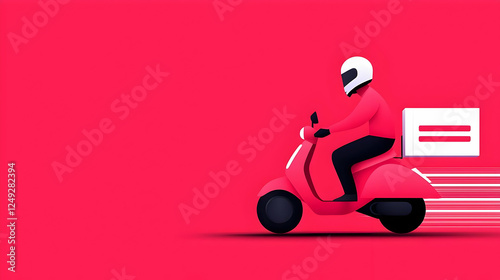 Wallpaper Mural Delivery Rider on Scooter in Motion Against Vibrant Pink Background Torontodigital.ca