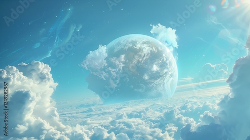 Majestic planet surrounded by ethereal clouds