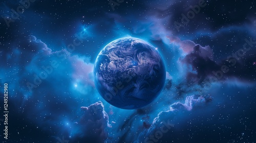 Majestic planet surrounded by ethereal clouds