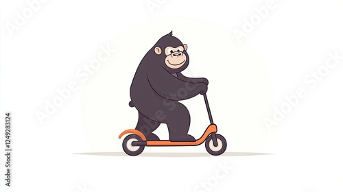 Cartoon gorilla riding a scooter in a playful manner against a simple background photo