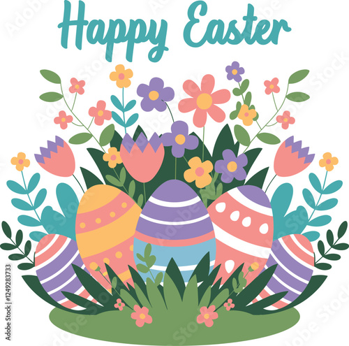 Easter eggs floral flower leaf vector art on white background