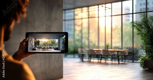 Modern Office Interior Real Estate Video Tour with Tablet Capture and Contemporary Furniture