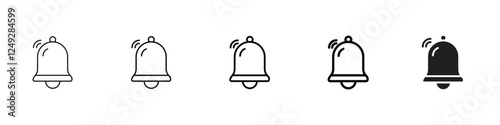 set of 5 pixel perfect Bell icon with 1 unexpanded, 1 silhouette, Bell icon for notifications, alerts, reminders and communication-related designs