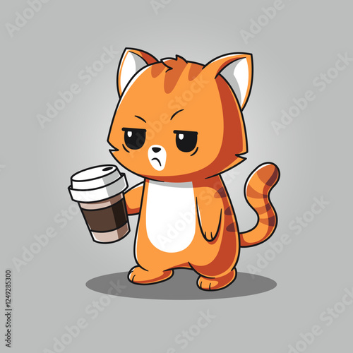 Sleepy Annoyed Cat with Coffee Cup Cartoon Vector Icon Illustration Animal Nature Icon Isolated Flat Vector