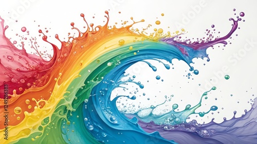 Rainbow Paint Splash Dynamic Wave Composition, Vibrant Colors, Abstract Art paint splash, abstract art
